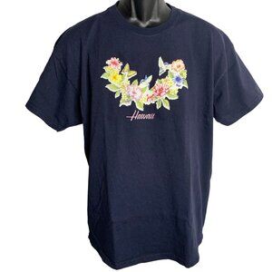 Hawaii Hummingbird Crewneck T Shirt XL Black Flowers Graphic Short Sleeve Cotton